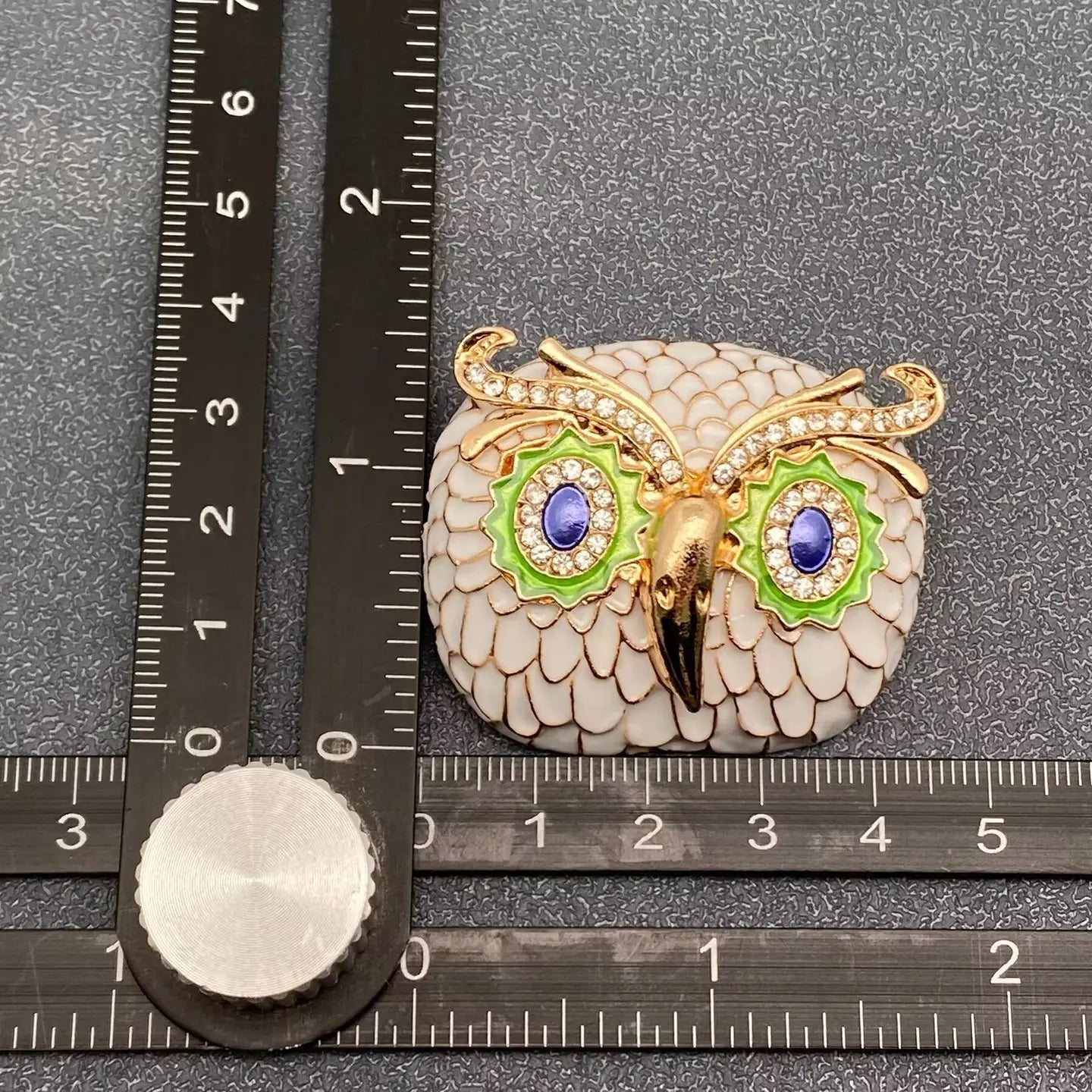 Rhinestone Enamel Owl Head Brooch