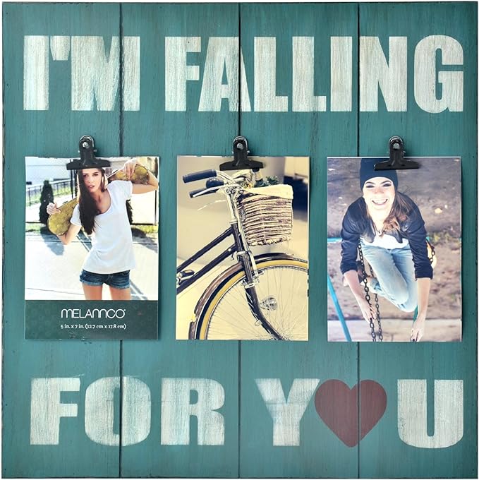 Wood 3 Clip Photo Collage Frame Wall Hanging I'm Falling For You 18x19.3 Inch