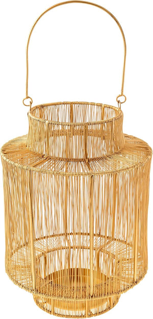 Karma Gold Cylindrical Wire Metal Pillar Candle Holder Lantern, Small 8"Dx13"H (2 Pack)