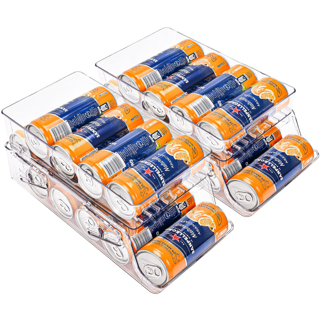 Puricon Medium Foldable Skinny Can Organizer, Auto-Rolling Drink Dispenser for 12oz (355ml) / 11.15oz (330ml) Skinny Tall Cans, Clear, Space-Saving Storage for Fridge, Pantry, and Countertop - 2 Pack 2 Medium for 12oz