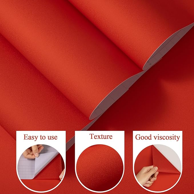 PracticalWs 15.7 inch×118.1 inch Red Peel and Stick Wallpaper Self Adhesive