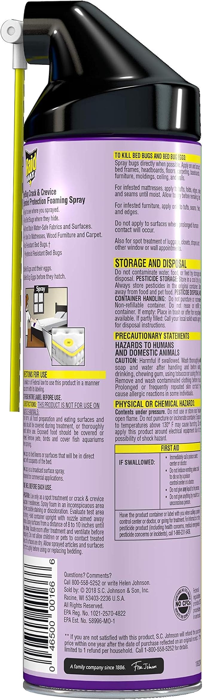 Raid Max Bed Bug Crack & Crevice Extended Protection Foaming Spray, Kills Bed Bugs for up to 8 weeks on Laminated Woods and Surfaces, 17.5 oz