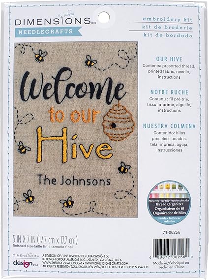 Dimensions Welcome To Our Hive Cross Stitch Aida Fabric, Needle, Thread 5"x7"