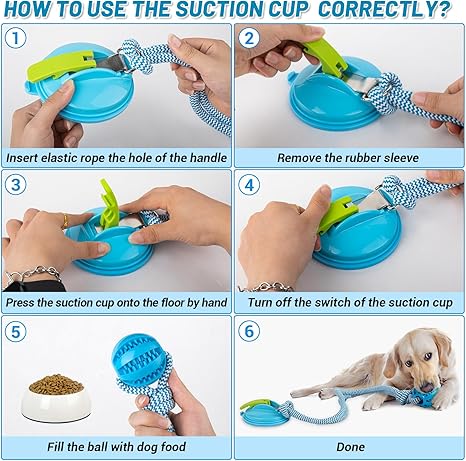 Suction Cup Dog Rope Toys for Aggressive Chewers, Interactive Dog Toys with Food Dispensing Balls, Tug of War Dog Chew Toys for Medium Large Dogs