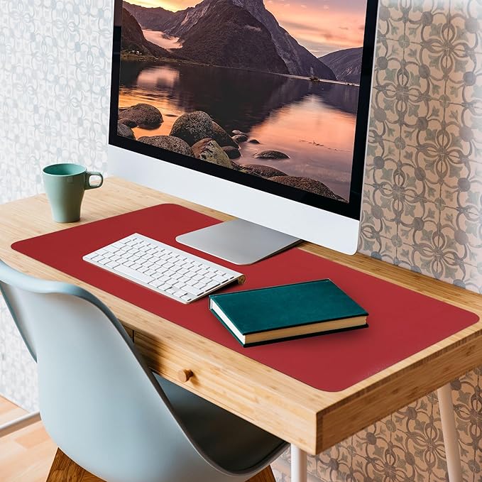 Home&Office Durable PU Leather Desk Pad - Waterproof, Office Desk Mat & Mouse Pad - Large 31.5" x 15.7" - Protect Your Desk & Enjoy Writing, Typing, and Browsing - Red