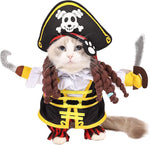 Spooktacular Creations Halloween Pet Cat Pirate Costume with Pirate Fringe Wig Cap for Halloween Dress-up Party, Role Play, Carnival Cosplay, Holiday Decorations Clothes -Size Small