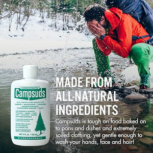 Campsuds Biodegradable Soap – All Purpose Cleaner for Camping, Hiking, Backpacking, Household – Perfect Liquid Soap for Camping Dishes, Shower, Shampoo