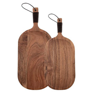 Karma, Acacia Wood Cutting Board with Handle, Barcelona Serve Boards with Leather Wrapped Handles, Set of 2 - Wooden Charcuterie Board