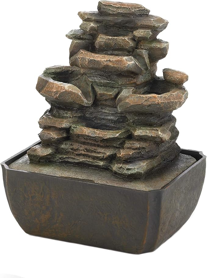 Accent Plus Tabletop Fountain Tiered Rocks w/LED Light 8.25"x6.25"x10"H