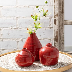 Sullivans Ceramic Vase Set- 3 Small Vases, Rustic Home Décor, Modern Farmhouses; Ideal Shelf Décor, Table Décor, Bookshelf, Mantle, Red