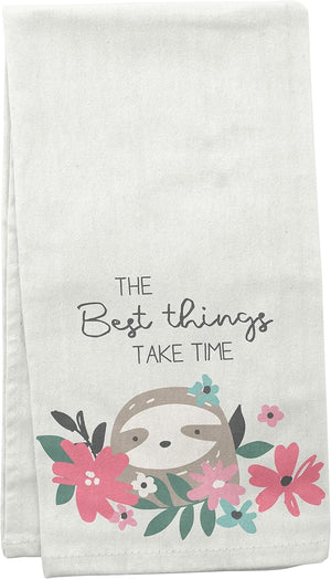 Karma Wood Cutting Board w/Tea Towel Sloth, Cotton 8.25"x9.25"x0.50"H, 28"x20"