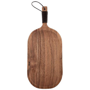 Karma, Acacia Wood Cutting Board with Handle, Barcelona Serve Boards with Leather Wrapped Handles, Set of 2 - Wooden Charcuterie Board