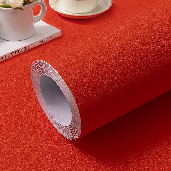 PracticalWs 15.7 inch×118.1 inch Red Peel and Stick Wallpaper Self Adhesive