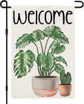 Welcome Spring Garden Flag 12x18 Inch Double Sided Burlap, Seasonal Green Plant Small Sign Yard Holiday Outdoor Decorations