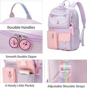 Backpack for school Cute book bag for kids preppy backpacks for Girls teen travel bags Gift Keychain(Purple)