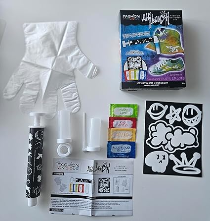 Air Brush Fashion Design Set - Includes Airbrush Tool, Fill Containers, Tie Dye Powder Bags and Stencils - Accessorize T-Shirts, Hoodies, Shoes & More - Have Fun with DIY Craft Projects