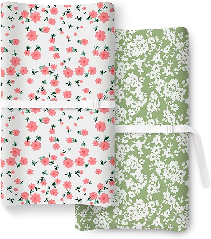 Premium Jersey Knit Cotton Changing Pad Cover for Baby Girls Boys, TotBasic Natural Comfort Diaper Change Table Pad Covers, Ultra Soft Breathable Changing Pad Sheets, 2 Pack