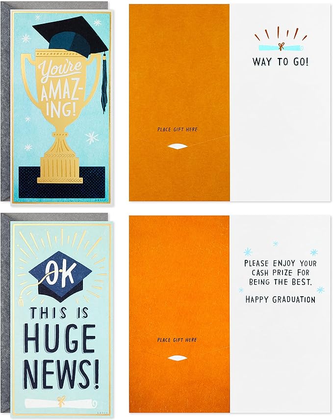 Hallmark Graduation Card Money Holder or Gift Card Holder Assortment, You're Amazing (4 Cards with Envelopes)