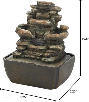 Accent Plus Tabletop Fountain Tiered Rocks w/LED Light 8.25"x6.25"x10"H