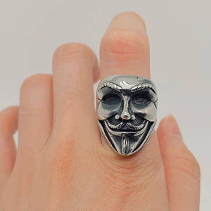 V for Vendetta Mask / Anonymous / Guy Fawkes Mask - Men's Ring - Various Sizes