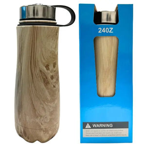 24OZ Water Bottle Flask - Light Wood Grain Stainless With SS Top - Copper Plated Inner Wall