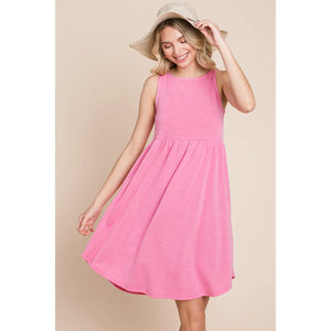 Plus Size Solid French Terry Babydoll Knee Dress-Pink