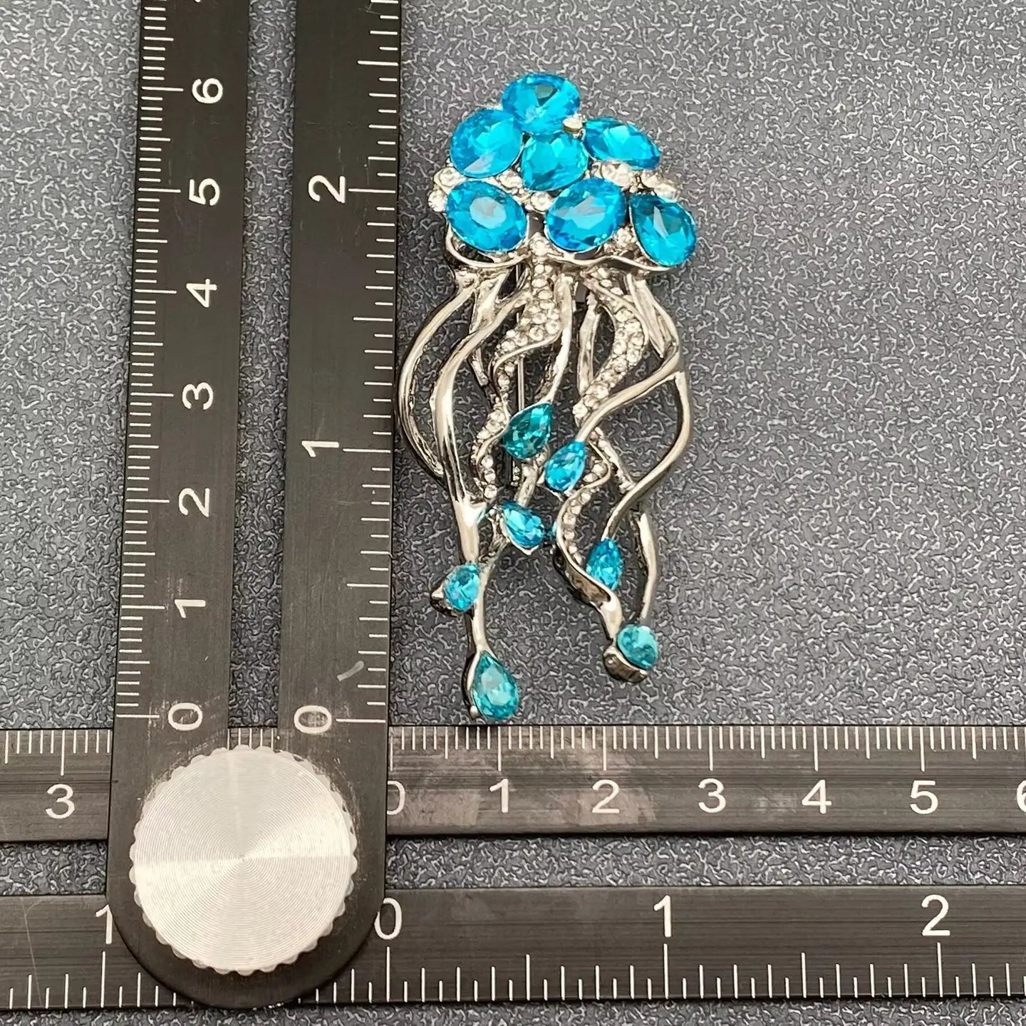 Blue Glass Rhinestone Jellyfish Brooch