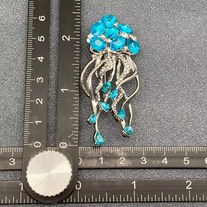 Blue Glass Rhinestone Jellyfish Brooch