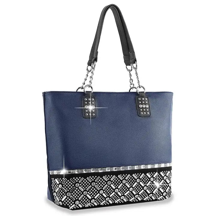 Rhinestone Accented Tall Shopper-Blue