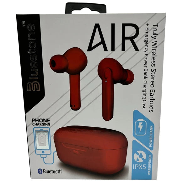 AIR True Wireless Bluetooth Earbuds with Charging Case in Red