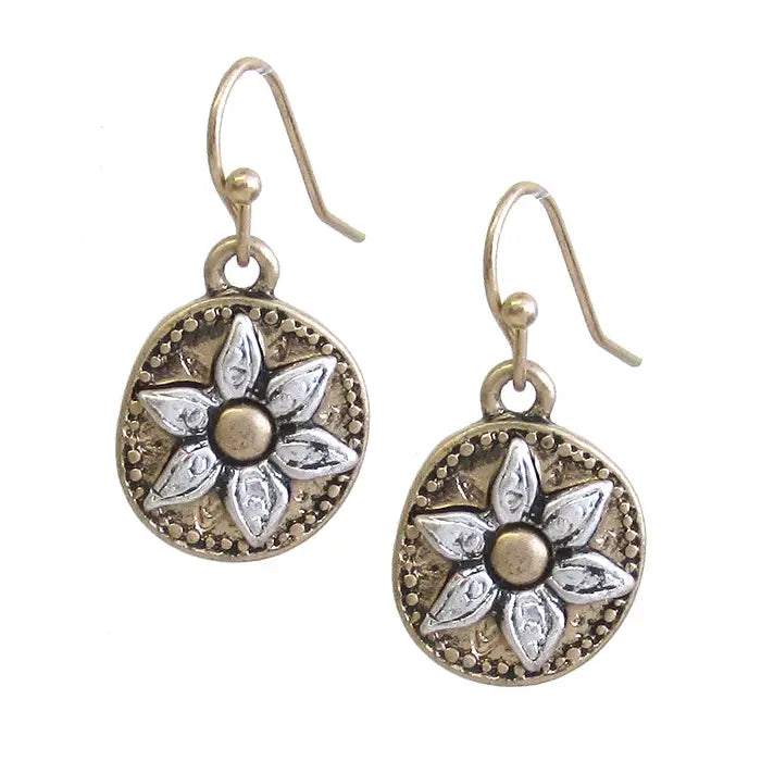 Metal Disc Flower Earrings