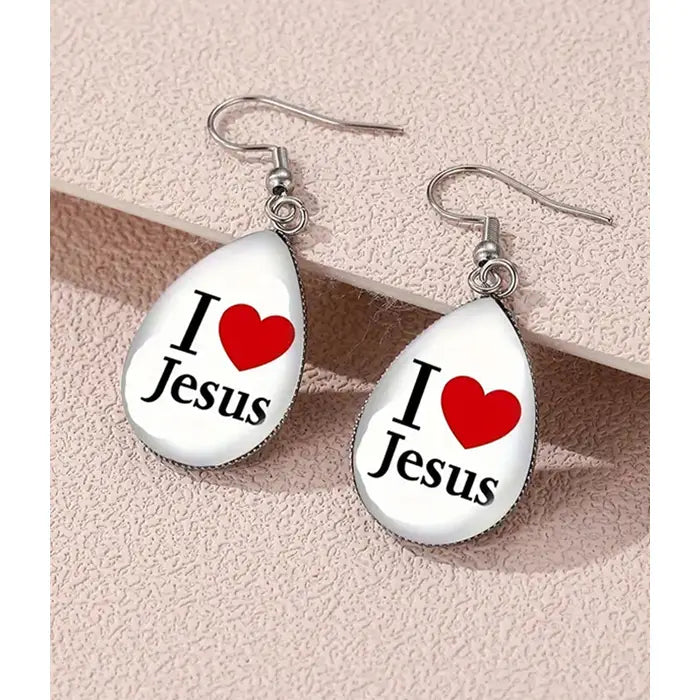 I Love Jesus Teardrop Earrings