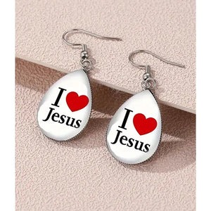 I Love Jesus Teardrop Earrings