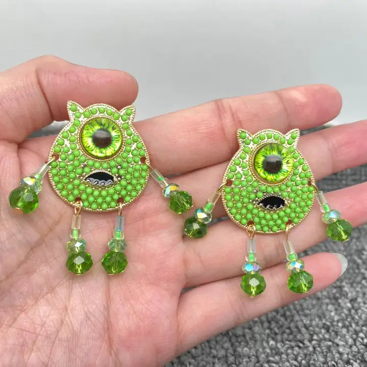 Green Big Eyes Monster Post Earrings