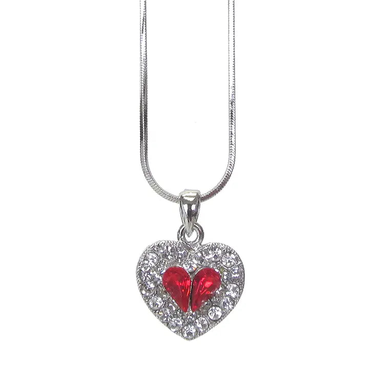 Crystal Red Heart Pendant Necklace - 18 inches