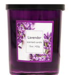 Jar Candle Purple Glass, Black Metal Lid, 2 Wick, Lavender Scented 15oz