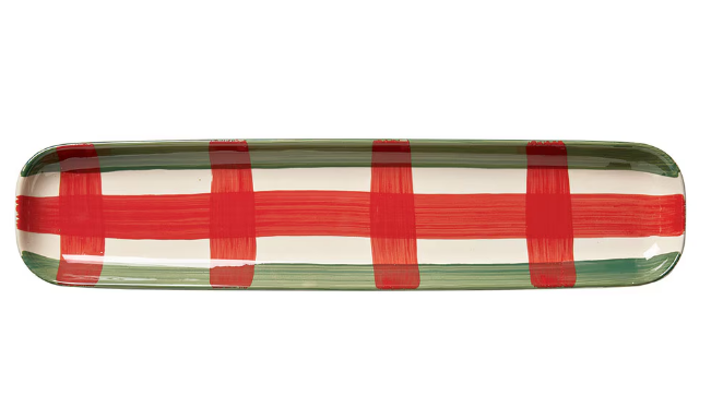 Tag Tis Season Plaid Long Rectangle Platter Red & Green Ceramic 16.3"x3.65"x1"H