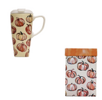 Evergreen Ceramic All Over Pumpkin Fall On The Go Travel Cup w/ Lid 17oz