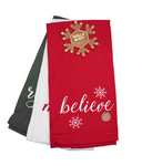 Holly & Joy SET/3 Kitchen Fouta Cotton Towel Believe, Merry, Rejoice, 26"x17"