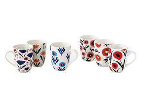 180 Degrees Poppy Mug, Porcelain, SET/6, 3.75"Dx4.5"H, 12oz