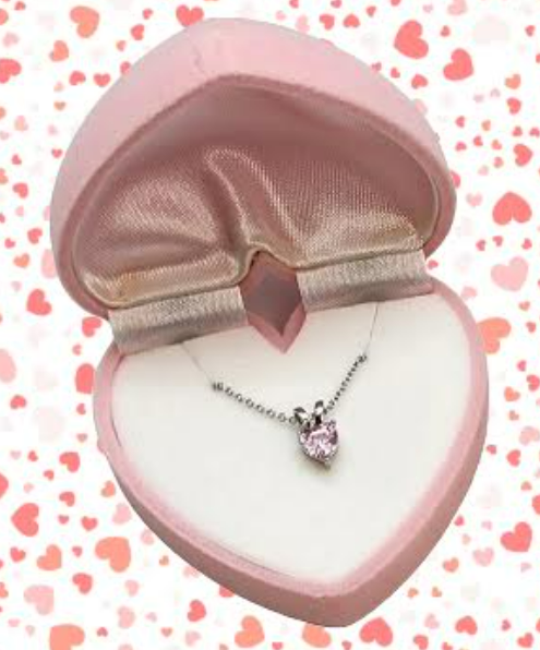 Pink Heart Shaped Necklace in a Pink Heart Shaped Box