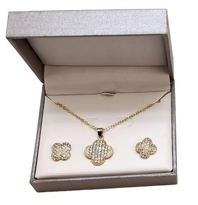 Gold Clover Shaped Necklace and Earring Set