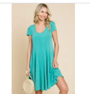 Plus Size Solid French Terry Swing Babydoll Dress-Green