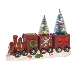 Transpac Resin 12 in. Multicolor Christmas Light Up Train with Trees