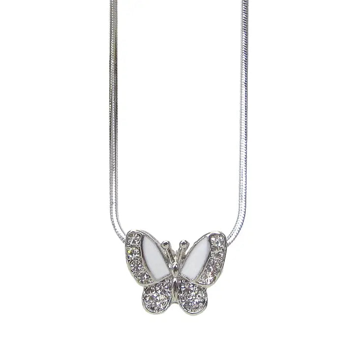 Crystal White Butterfly Pendant Necklace - 18 inches