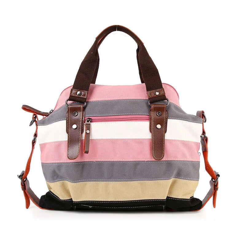 Large Colorful Striped Tote Bag-Pink