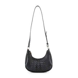 Alligator Embossed Shoulder Bag-Black