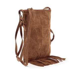 Sueded Fringe Crossbody Sling-Brown