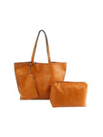 Whipstitch Accented Luxurious Tote Set-Brown