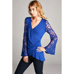 Lace Bell Sleeves Tunic Top-Royal Blue